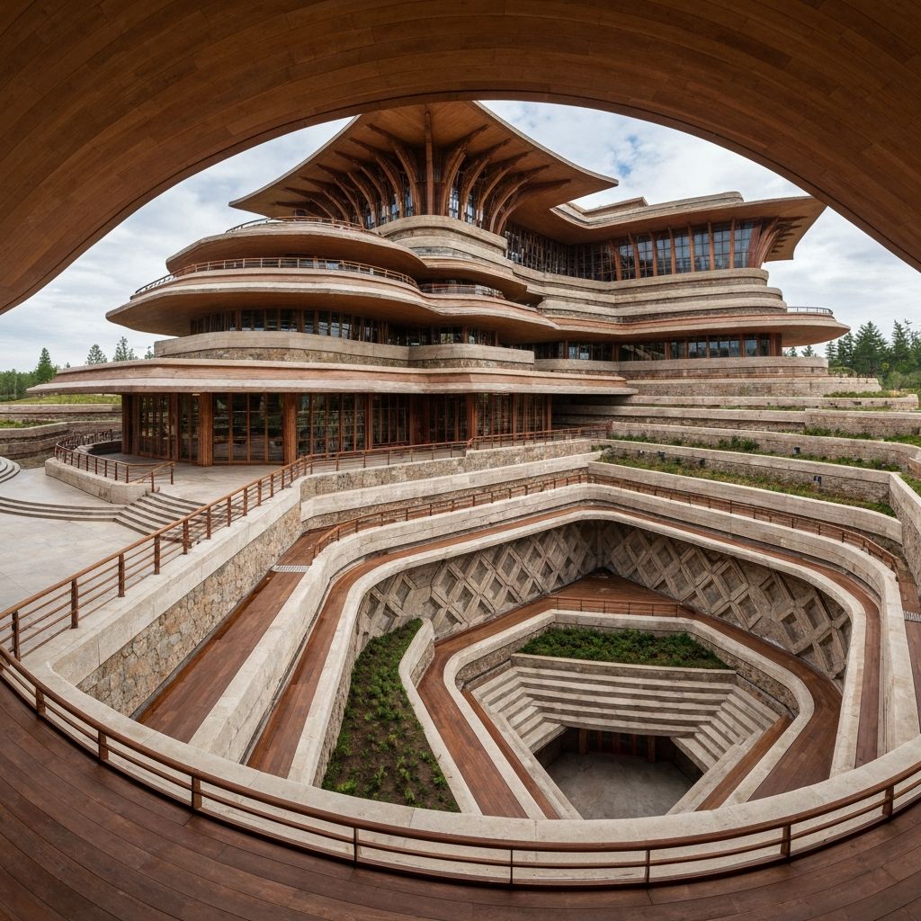 Extraordinary cascading organic museum with flowing geometric forms