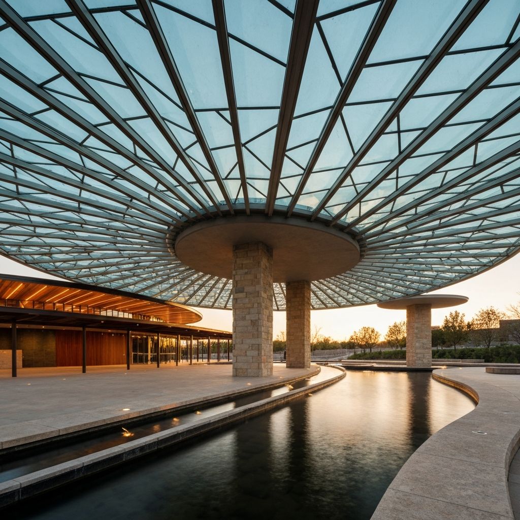 Stunning radial museum pavilion with geometric glass ceiling panels