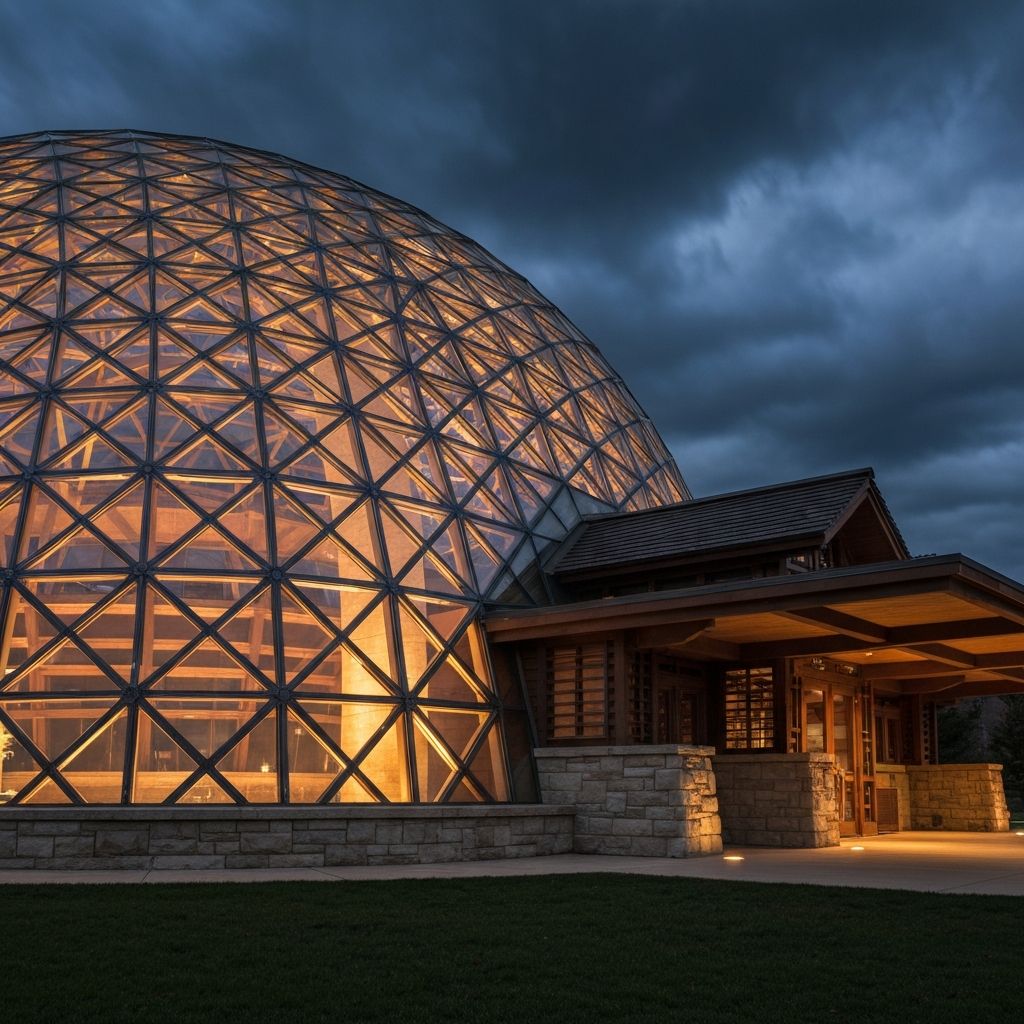 Revolutionary triangular lattice dome structure with complex glass framework